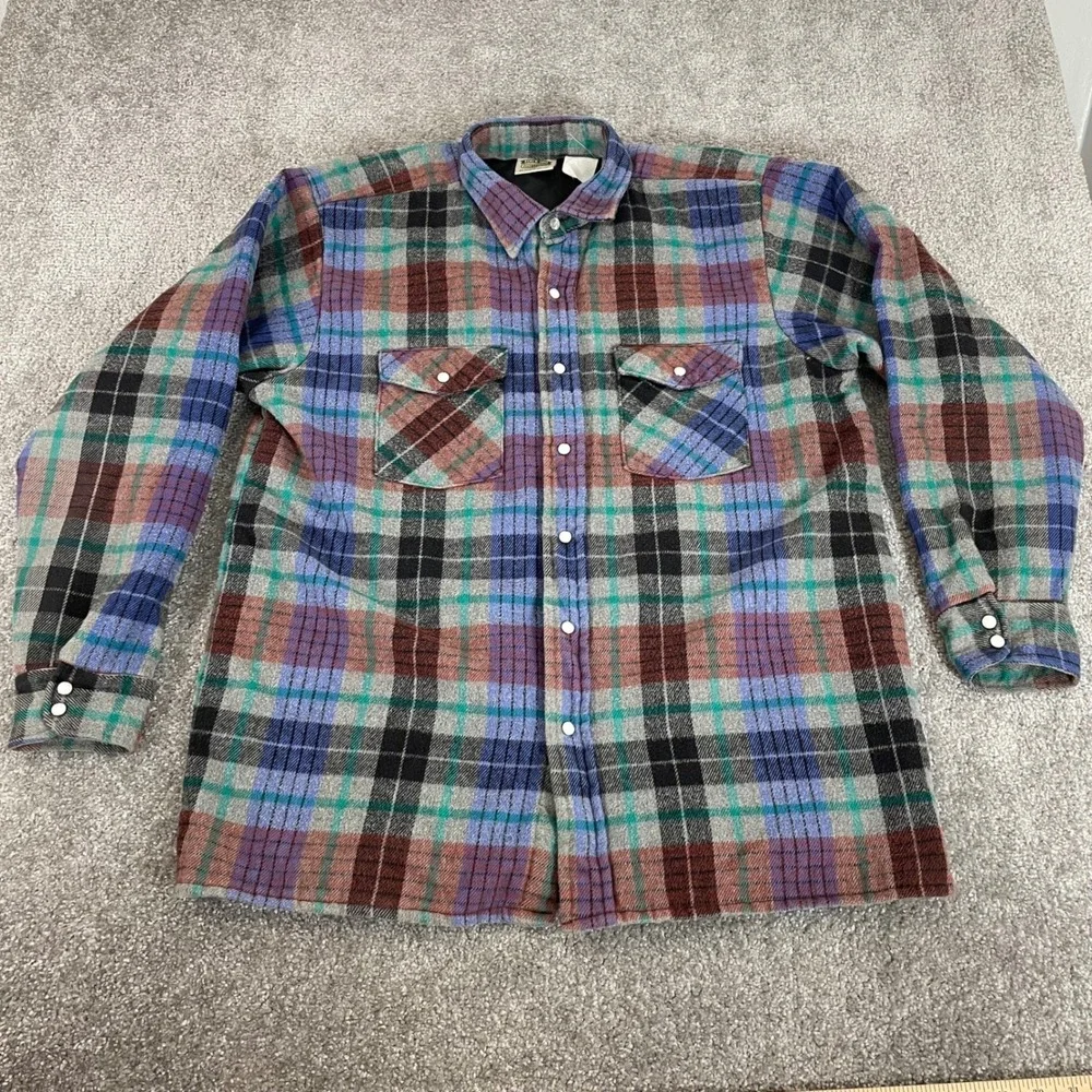 Five Brother Flannel Shirt Mens Large Shacket Quilted Lined Snap‎ Buttons Plaid